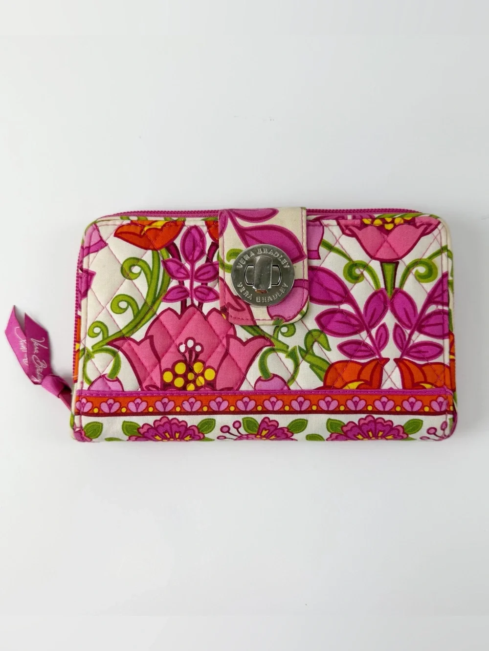 Vera Bradley Wallet Womens Pink Orange Floral Zip Turn Lock Lilli Bell Retired